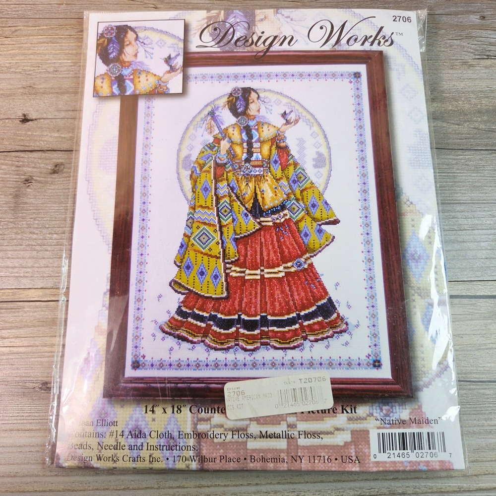 Design Works Native American Maiden Cross Stitch Kit 2706 Joan Elliott 14x18 New